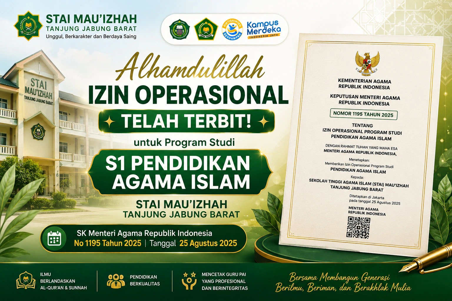 Alhamdulillah, Izin Operasional Program Studi S1 Pendidikan Agama Islam STAI Mau'izhah Resmi Terbit